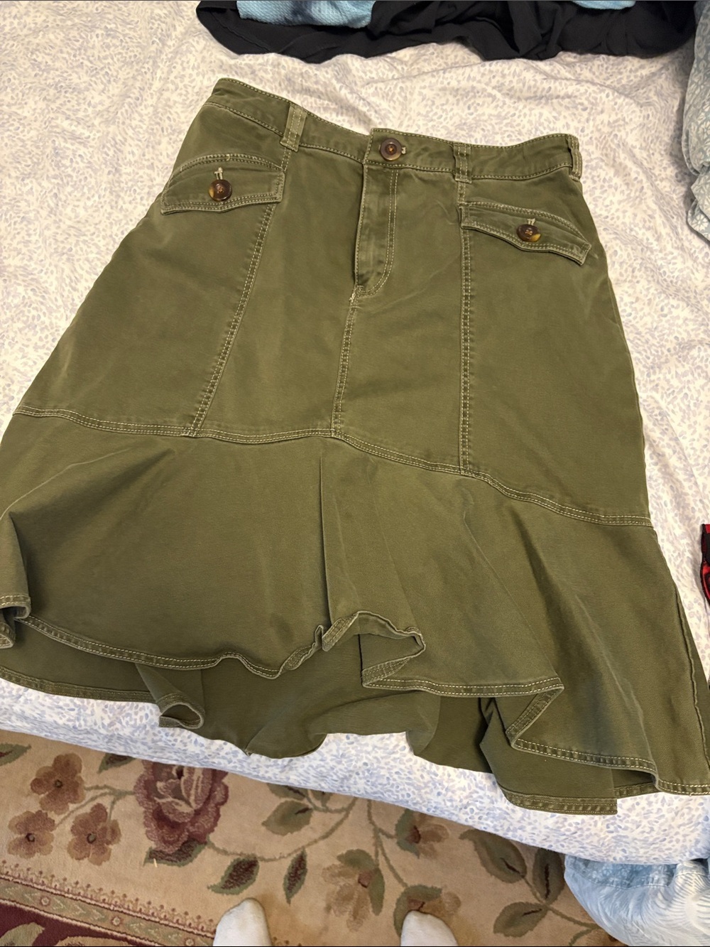 Maeve by Anthropologie Olive Green Utility Ruffle Hem Skirt Size 6 - Picture 4 of 5